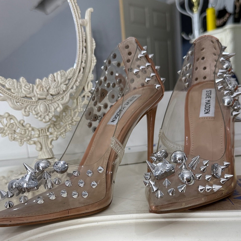Steve Madden Transparent Heels with Silver Studs